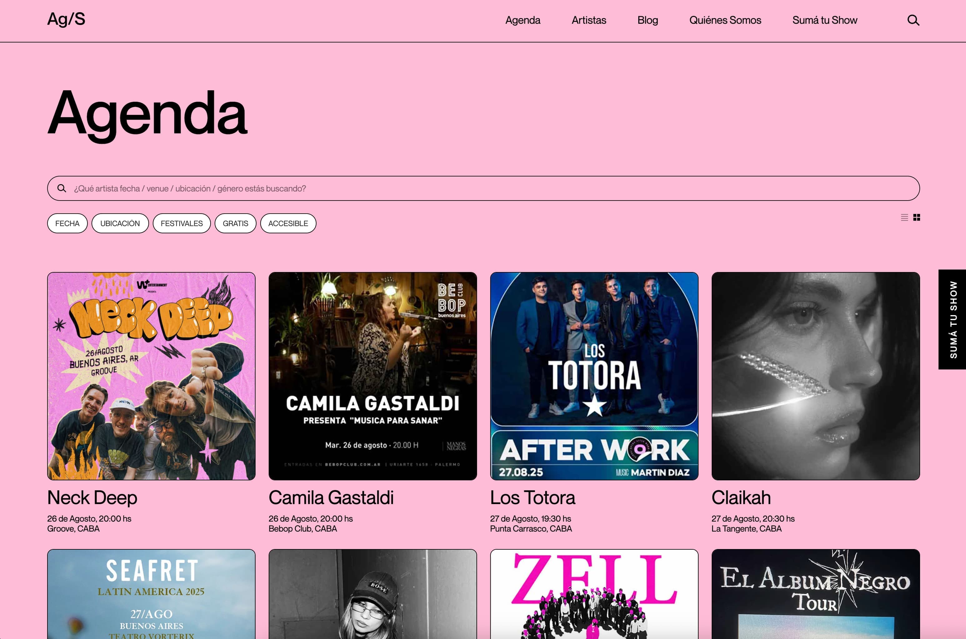 Creamos Ag/S: la agenda que reúne todos los shows de música en vivo de Argentina.